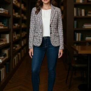 Talbots Petite size 10 multi-colored houndstooth owl print lining women's blazer